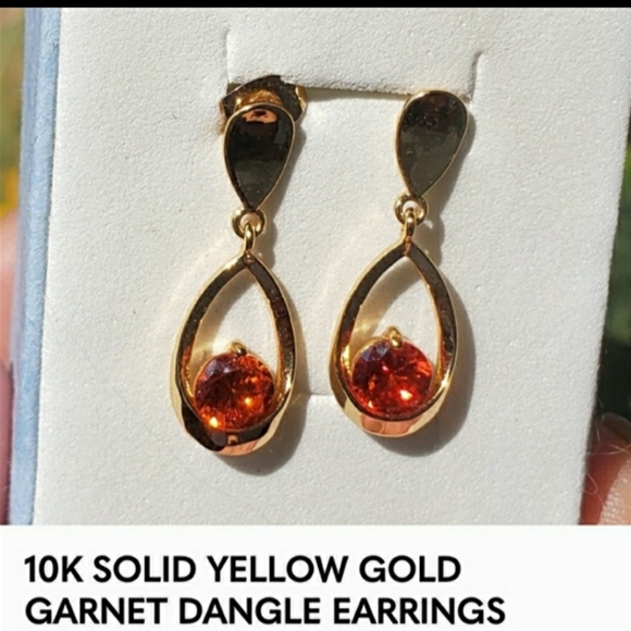 Zales Jewelry - 10K SOLID YG GARNET DANGLE EARRINGS